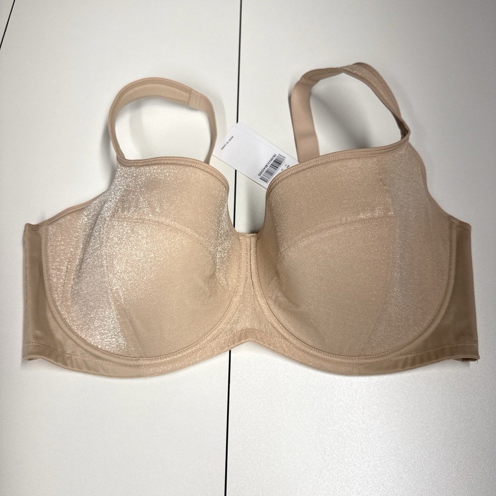 NWT HSIA Bra Tan Sz 42F Underwire Lightly Lined Full Coverage Metallic Comfort